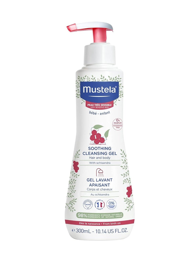 Mustela Baby Soothing Cleansing Gel - Fragrance-Free Hair & Body Wash for Very Sensitive Skin - with Natural Avocado Perseose & Schizandra Berry - 10.14 fl. oz.