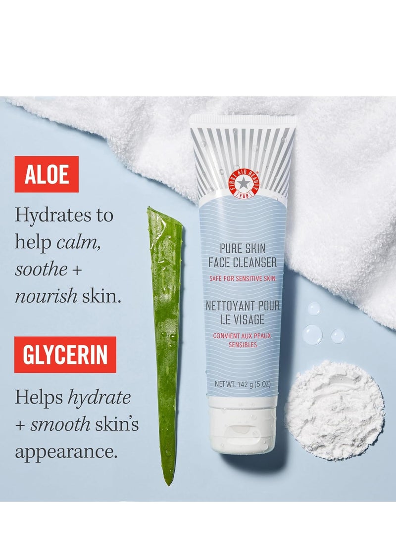 First Aid Beauty Pure Skin Face Cleanser, Sensitive Skin Cream Cleanser with Antioxidant Booster, 5 oz.