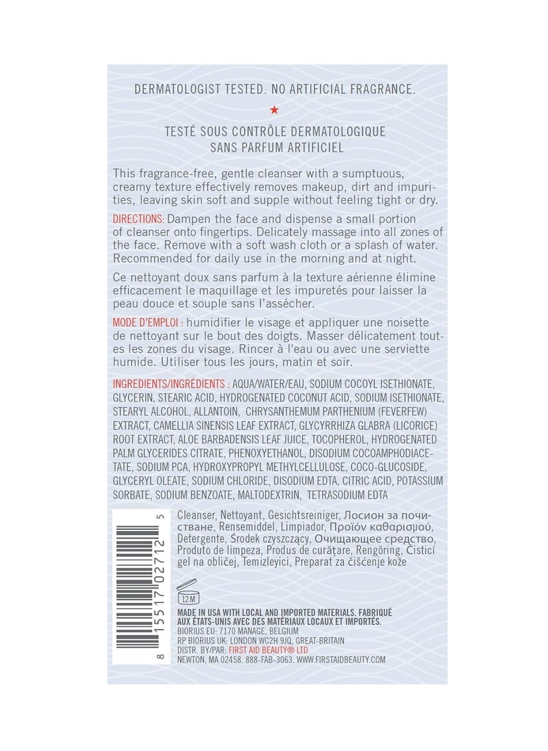 First Aid Beauty Pure Skin Face Cleanser, Sensitive Skin Cream Cleanser with Antioxidant Booster, 5 oz.
