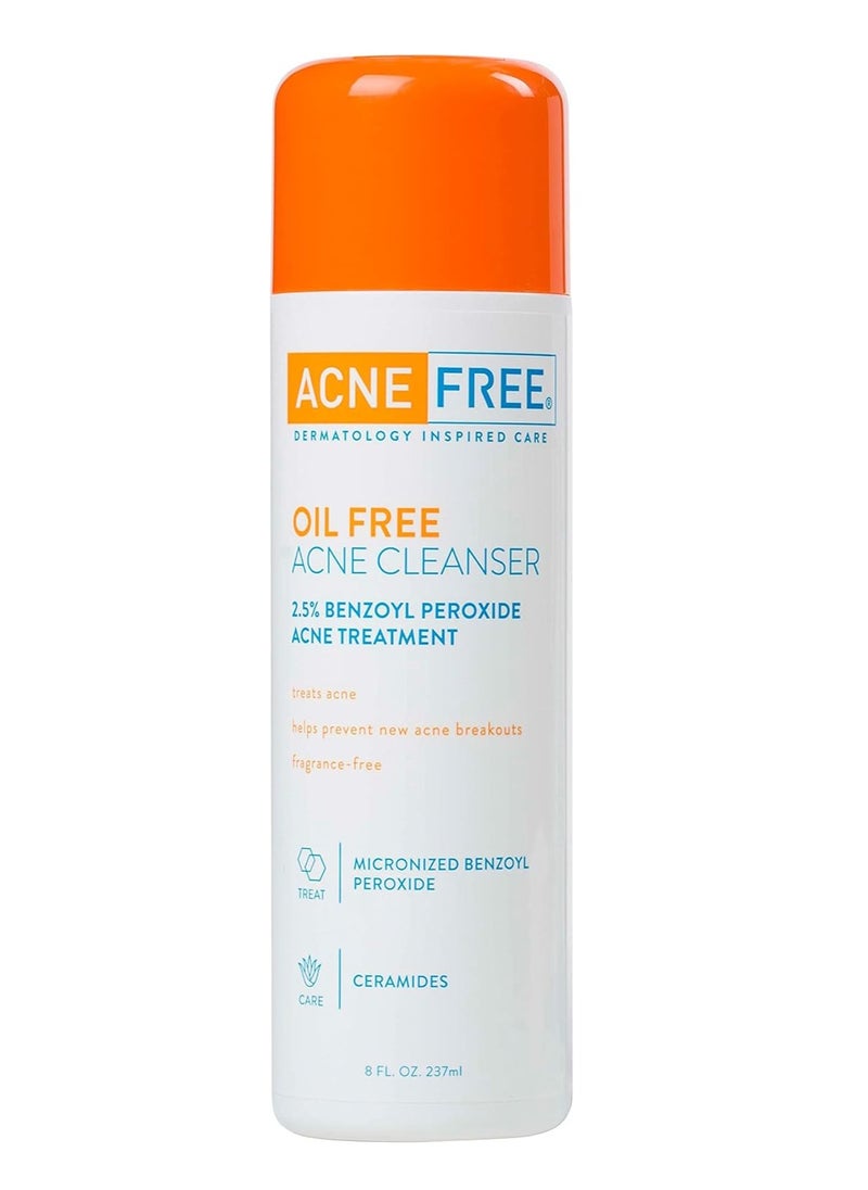 AcneFree Acne Free Oil-Free Cleanser, Benzoyl Peroxide 2.5% with Glycolic Acid to Prevent and Treat Breakouts Unscented, 8 Fl Oz