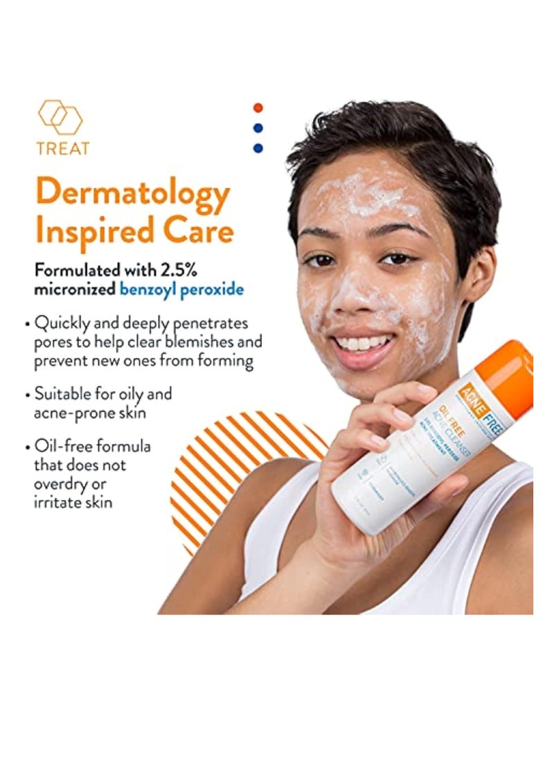 AcneFree Acne Free Oil-Free Cleanser, Benzoyl Peroxide 2.5% with Glycolic Acid to Prevent and Treat Breakouts Unscented, 8 Fl Oz