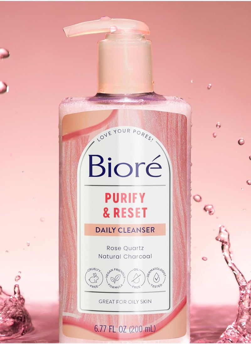 Bioré Rose Quartz + Charcoal Daily Purifying Cleanser, Oil Free Facial Cleanser Energizes Skin, Dermatologist Tested and Cruelty Free, 6.77 oz, Packaging May Vary