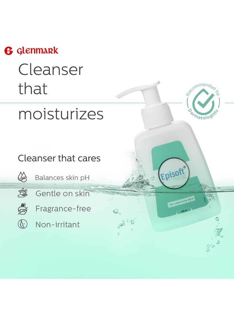 Episoft Cleansing Lotion for Dry, Normal & Sensitive Skin | Daily Gentle Facewash Cleanser for Face | Fragrance free | Dermatologist Prescribed | Suitable for Men & Women | 125ml