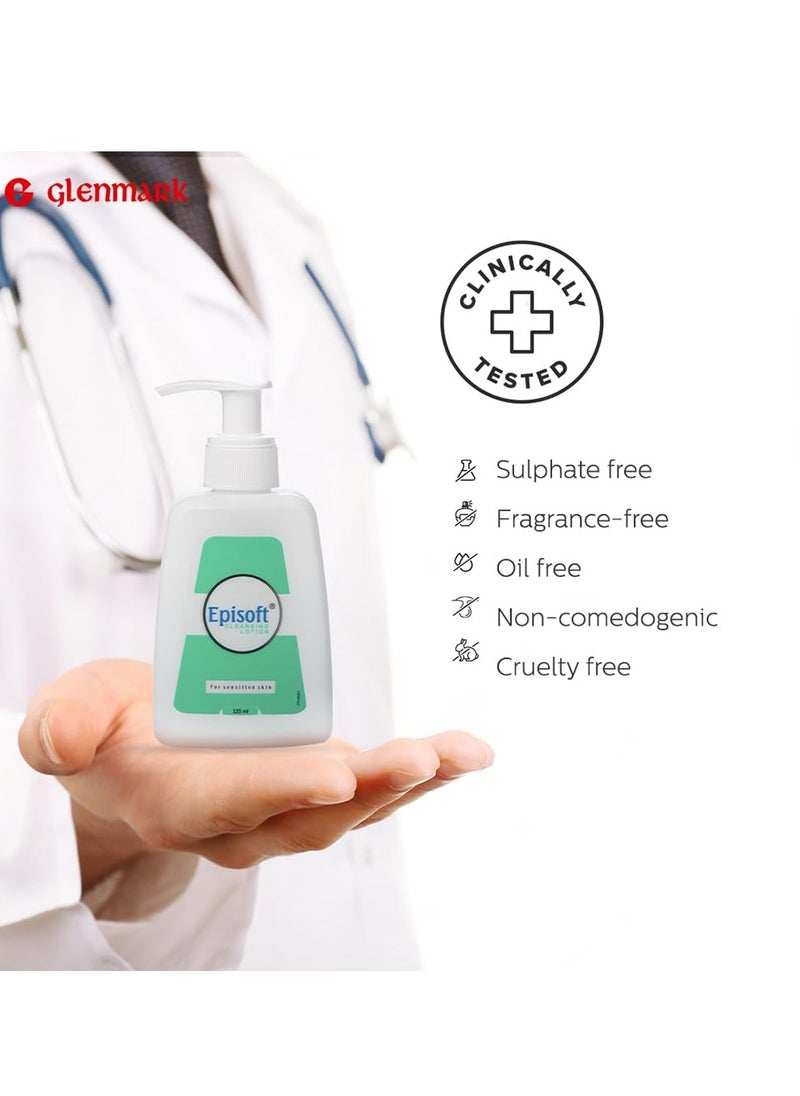Episoft Cleansing Lotion for Dry, Normal & Sensitive Skin | Daily Gentle Facewash Cleanser for Face | Fragrance free | Dermatologist Prescribed | Suitable for Men & Women | 125ml
