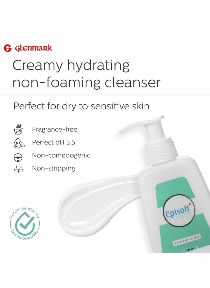 Episoft Cleansing Lotion for Dry, Normal & Sensitive Skin | Daily Gentle Facewash Cleanser for Face | Fragrance free | Dermatologist Prescribed | Suitable for Men & Women | 125ml