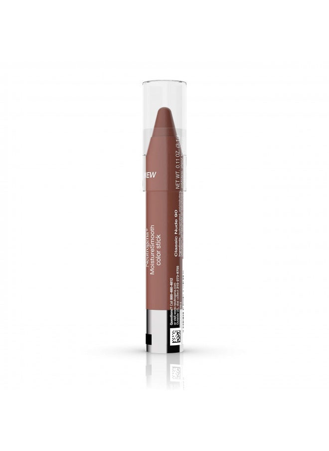 Neutrogena MoistureSmooth Color Stick for Lips, Moisturizing and Conditioning Lipstick with a Balm-Like Formula, Nourishing Shea Butter and Fruit Extracts, 90 Classic Nude,.011 oz