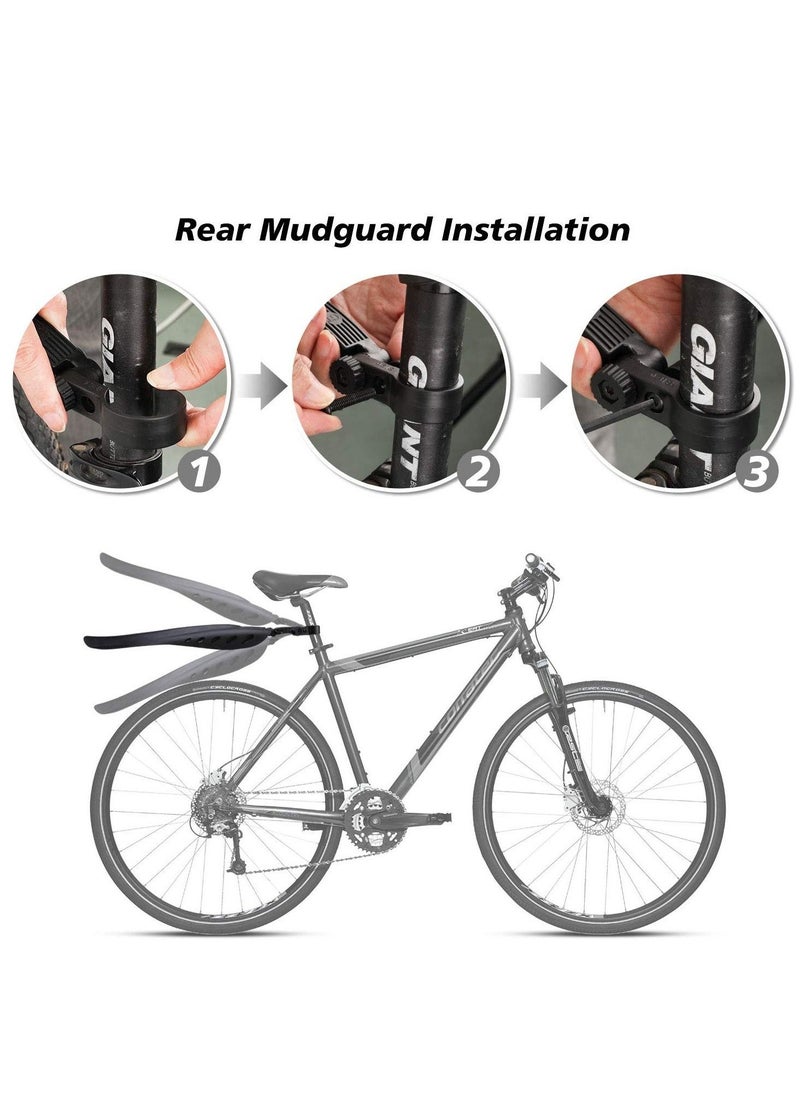 Bicycle Mudguard, Full Coverage Thickened and Widened Mountain Bike Rain Cover Adjustable 3 Pieces Mudguard Suitable for 24-28 Inch Mountain Road Bike (3 Pieces 1 Set)