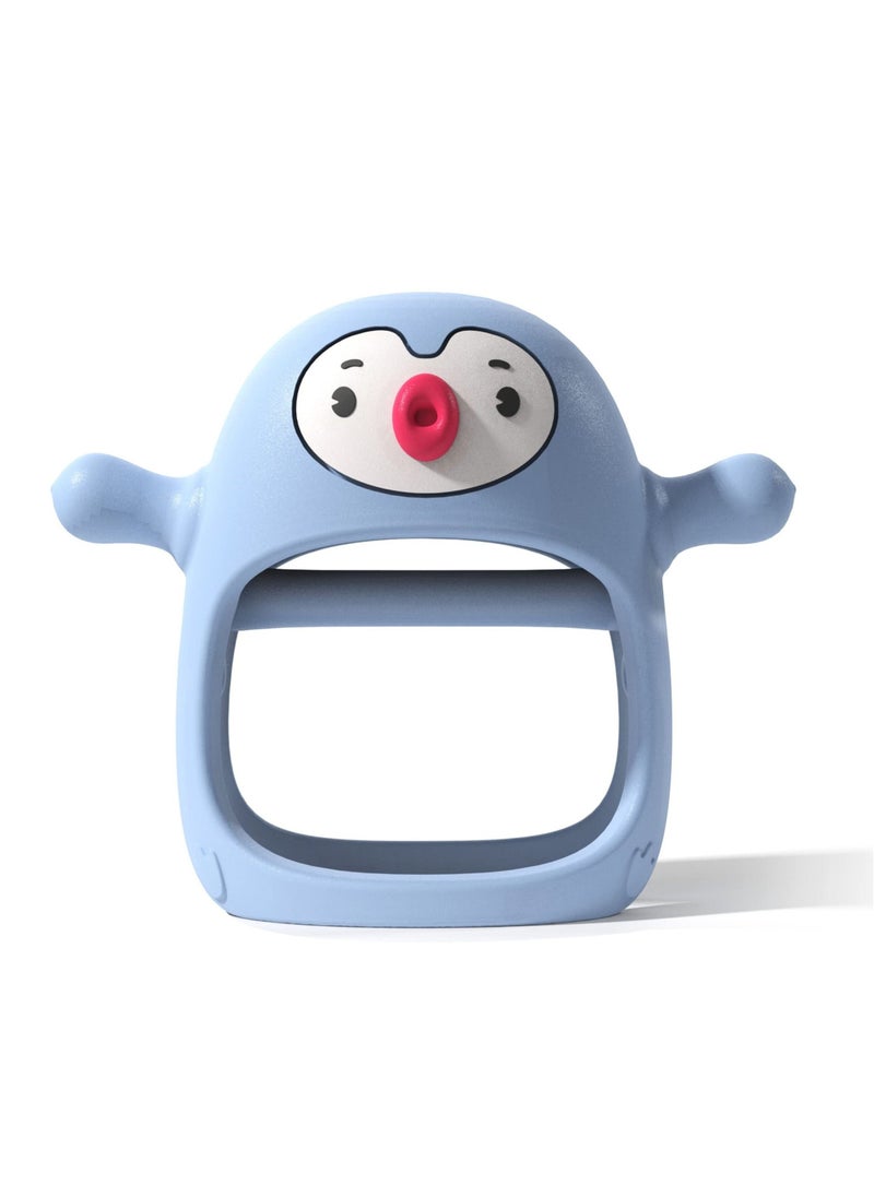 Silicone Penguin Buddy Teething Toy for Infants 0-6 Months, Chew Toy & Hand Pacifier for Breastfeeding, Car Seat Toy in Light Blue