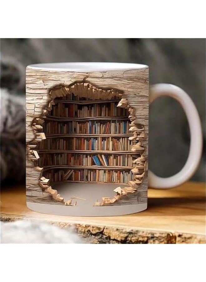 Library Bookshelf Coffee Mug for Book Lovers - Creative Ceramic Cup for Readers