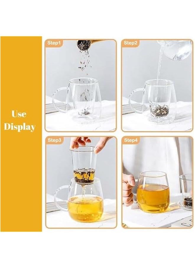 Glass Tea Cup with Infuser and Lid, Steeping Mug with Removable Strainer and Lid for Loose Leaf Tea, Borosilicate Glass Mug for Blooming Tea (400ml)