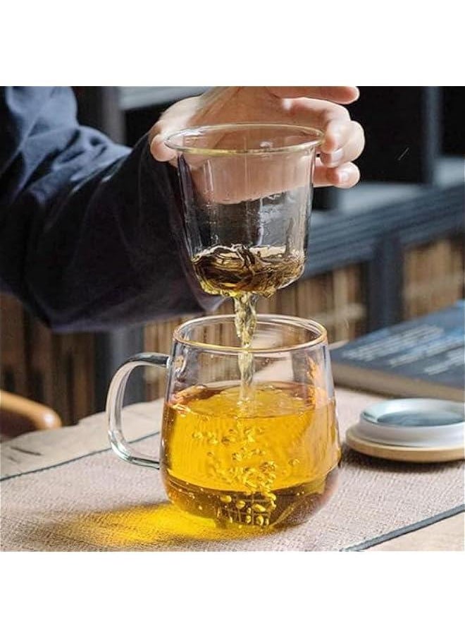 Glass Tea Cup with Infuser and Lid, Steeping Mug with Removable Strainer and Lid for Loose Leaf Tea, Borosilicate Glass Mug for Blooming Tea (400ml)