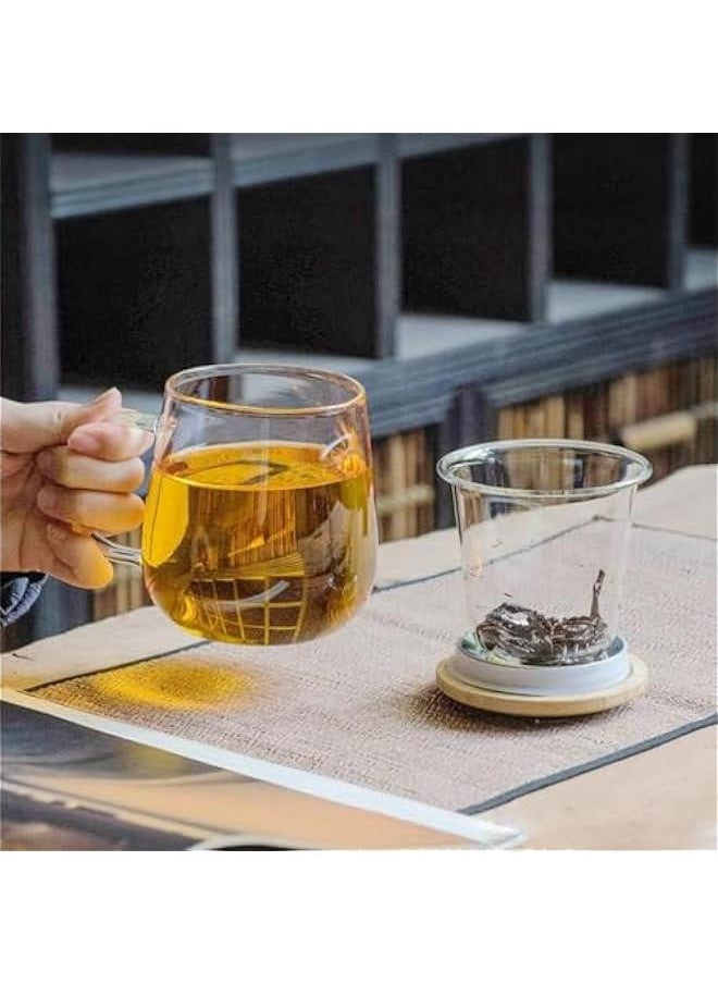 Glass Tea Cup with Infuser and Lid, Steeping Mug with Removable Strainer and Lid for Loose Leaf Tea, Borosilicate Glass Mug for Blooming Tea (400ml)