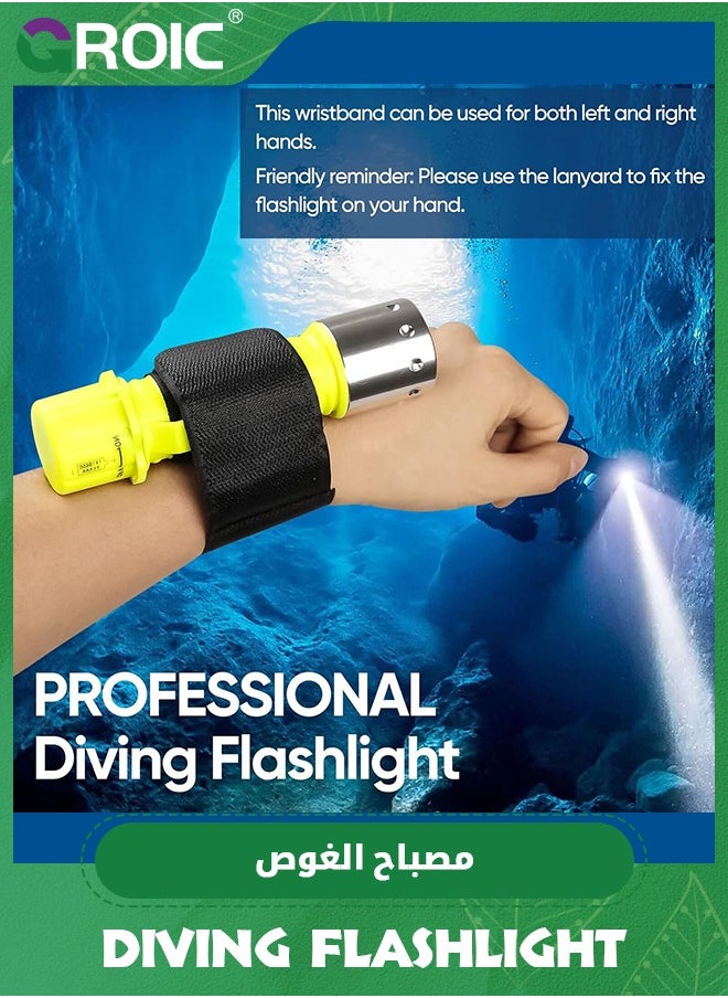 Dive Flashlight Scuba Diving Flashlight 5000LM, IP68 Waterproof Flashlight, 3 Modes Underwater Lights with Power Indicator, Snorkeling Light with Rechargeable Battery for Night Diving