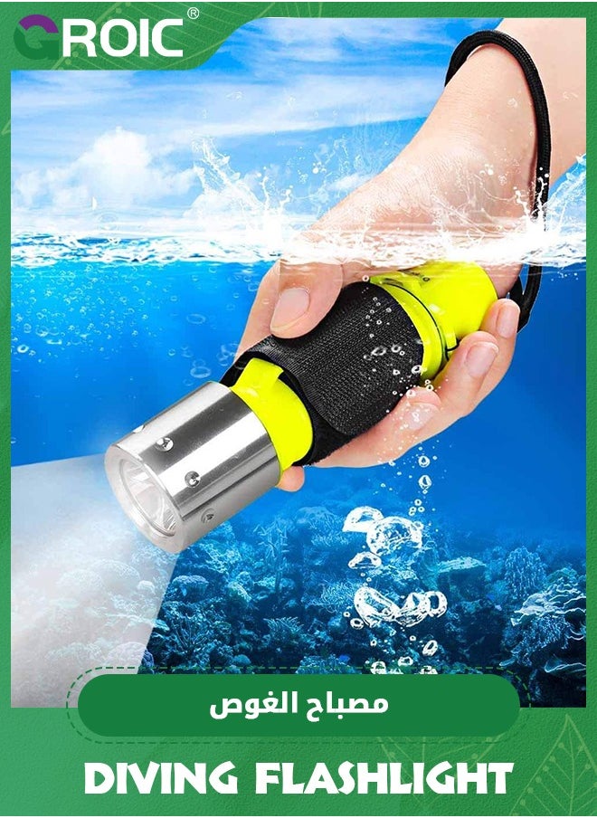 Dive Flashlight Scuba Diving Flashlight 5000LM, IP68 Waterproof Flashlight, 3 Modes Underwater Lights with Power Indicator, Snorkeling Light with Rechargeable Battery for Night Diving