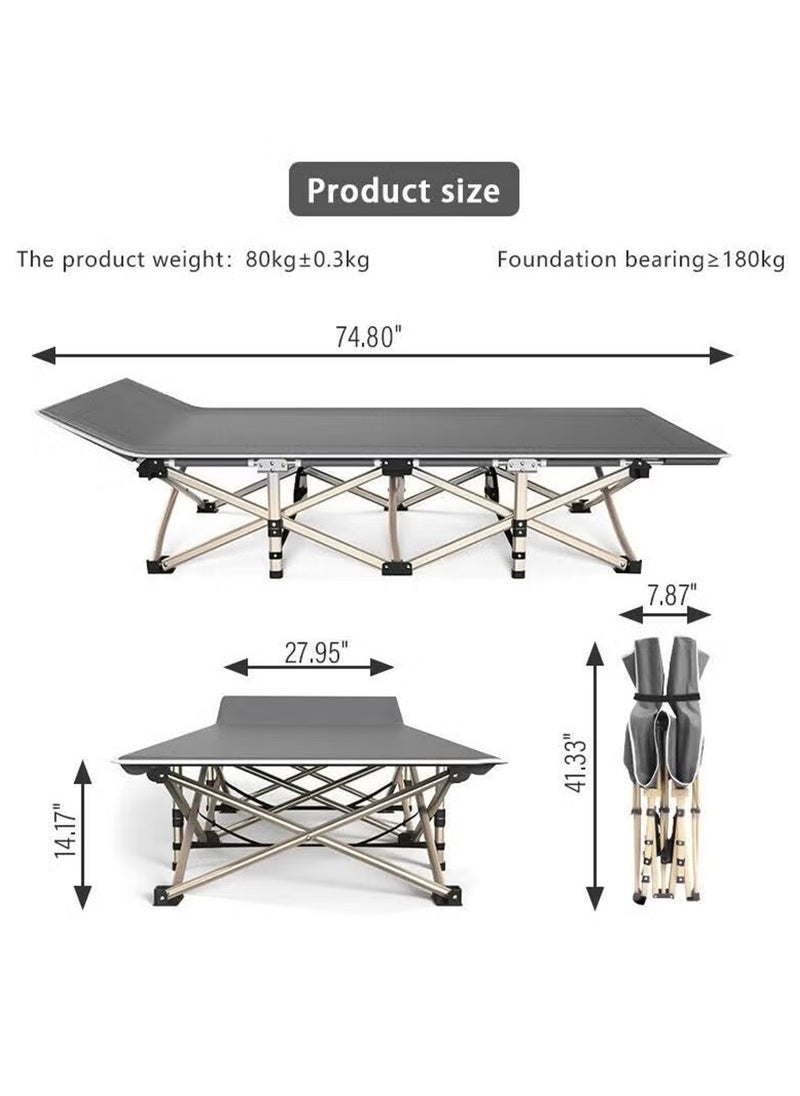 Folding Single Bed,Outdoor Camping Bed, Nap Bed For Office With Cotton Mattress and Storage Bag,suitable for Adults/Kids-Grey