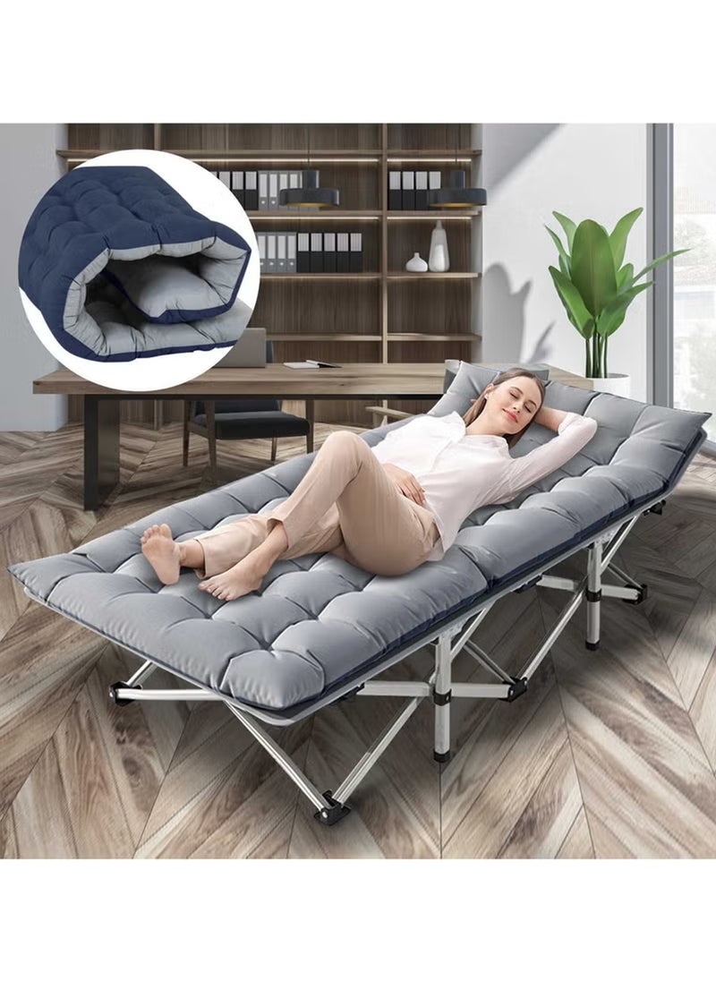 Folding Single Bed,Outdoor Camping Bed, Nap Bed For Office With Cotton Mattress and Storage Bag,suitable for Adults/Kids-Grey