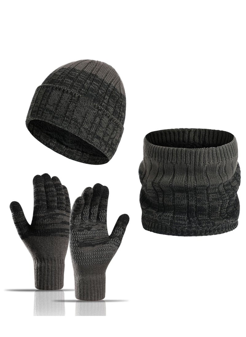 Winter Beanie Hat Scarf Gloves Set Men's Scaves and Knit Beanie Hat Themal Gloves Set for Women Men