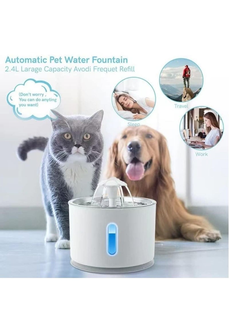 Cat Water Fountain Stainless Steel, 81oz/2.4L Cat Fountain with Smart Pump and LED Indicator for Water Shortage Alert, Cat and Dog Fountain with 3 Filters for Cats, Dogs (Stainless Steel)