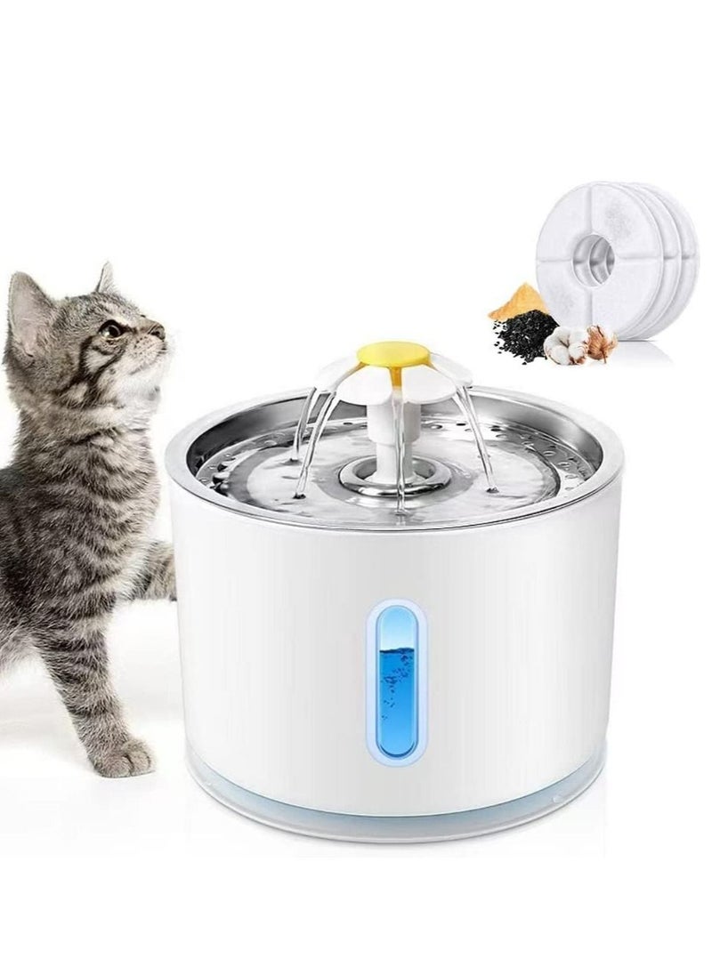 Cat Water Fountain Stainless Steel, 81oz/2.4L Cat Fountain with Smart Pump and LED Indicator for Water Shortage Alert, Cat and Dog Fountain with 3 Filters for Cats, Dogs (Stainless Steel)