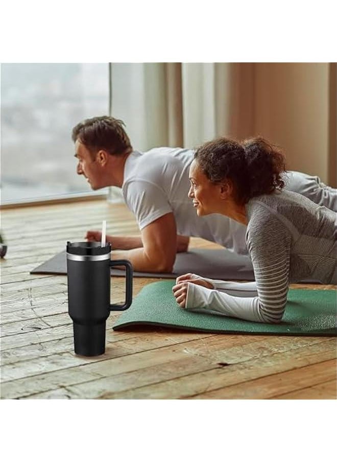 40oz Tumbler with Handle and Straw Lid, Stainless Steel Vacuum Insulated Tumbler for Water Iced Tea of Coffee, Keeps Cold for 12 Hours or Hot for 6 Hours (Black)