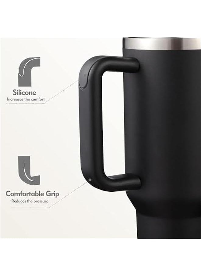 40oz Tumbler with Handle and Straw Lid, Stainless Steel Vacuum Insulated Tumbler for Water Iced Tea of Coffee, Keeps Cold for 12 Hours or Hot for 6 Hours (Black)