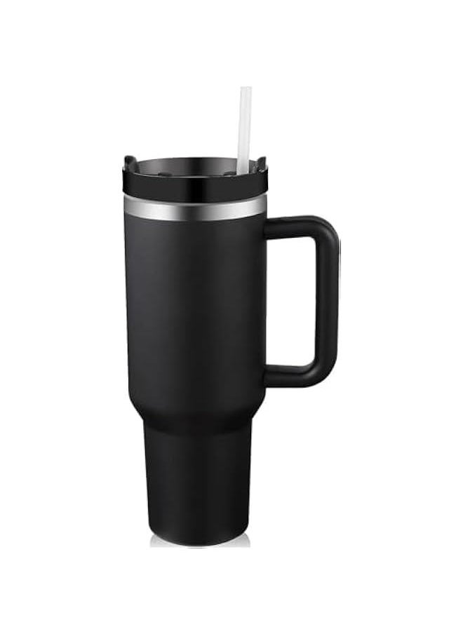 40oz Tumbler with Handle and Straw Lid, Stainless Steel Vacuum Insulated Tumbler for Water Iced Tea of Coffee, Keeps Cold for 12 Hours or Hot for 6 Hours (Black)