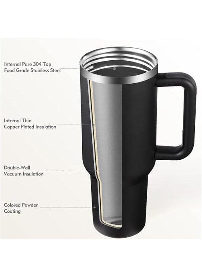 40oz Tumbler with Handle and Straw Lid, Stainless Steel Vacuum Insulated Tumbler for Water Iced Tea of Coffee, Keeps Cold for 12 Hours or Hot for 6 Hours (Black)