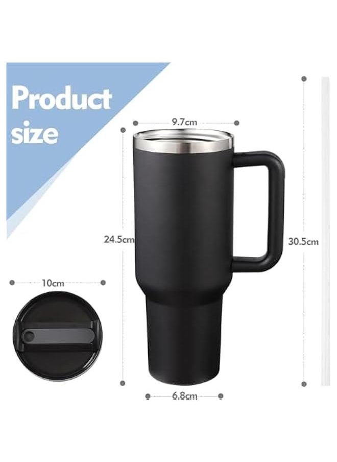 40oz Tumbler with Handle and Straw Lid, Stainless Steel Vacuum Insulated Tumbler for Water Iced Tea of Coffee, Keeps Cold for 12 Hours or Hot for 6 Hours (Black)