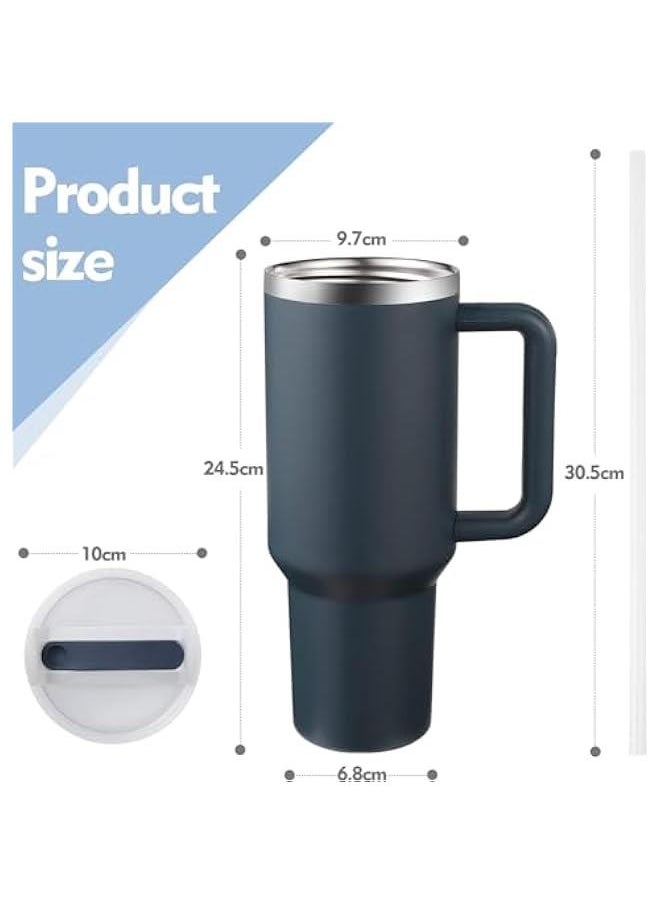 40oz Tumbler with Handle and Straw Lid, Stainless Steel Vacuum Insulated Tumbler for Water Iced Tea of Coffee, Keeps Cold for 12 Hours or Hot for 6 Hours (Dark Blue)