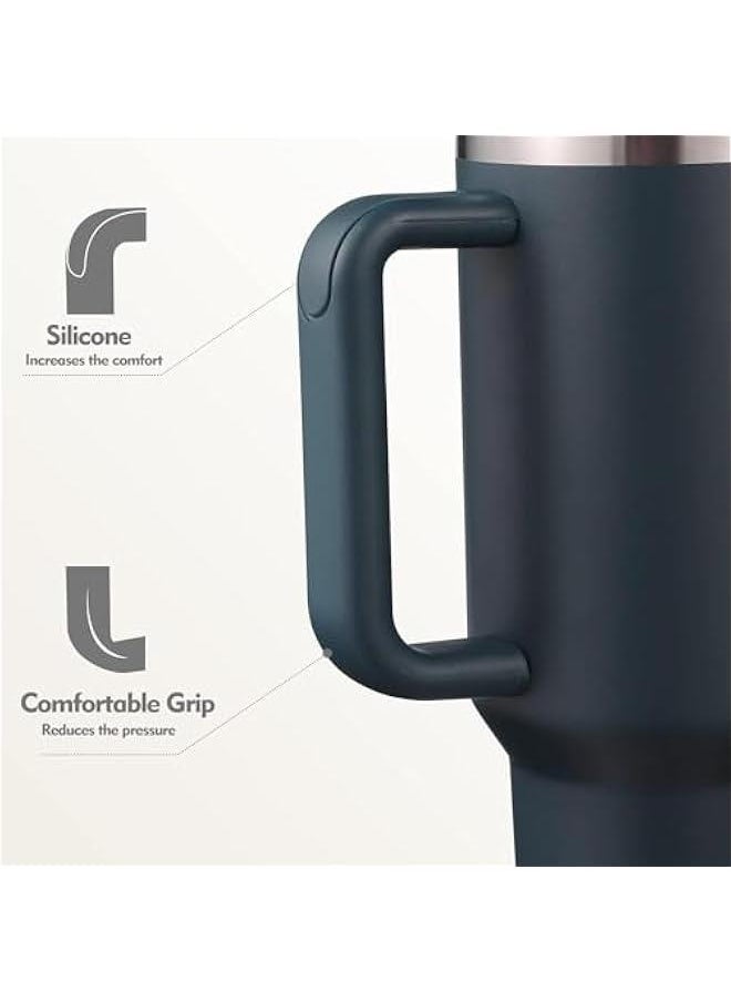 40oz Tumbler with Handle and Straw Lid, Stainless Steel Vacuum Insulated Tumbler for Water Iced Tea of Coffee, Keeps Cold for 12 Hours or Hot for 6 Hours (Dark Blue)