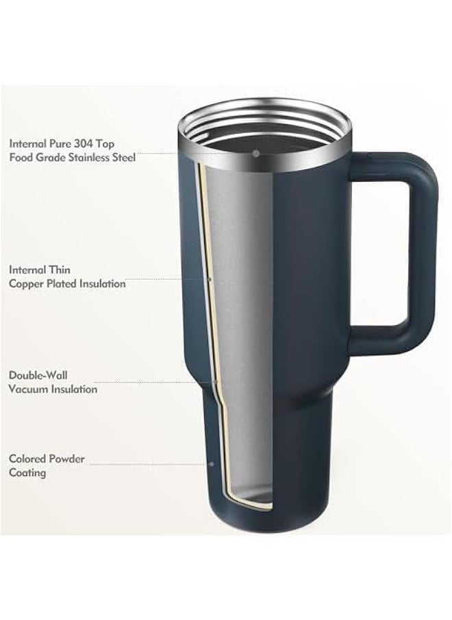 40oz Tumbler with Handle and Straw Lid, Stainless Steel Vacuum Insulated Tumbler for Water Iced Tea of Coffee, Keeps Cold for 12 Hours or Hot for 6 Hours (Dark Blue)