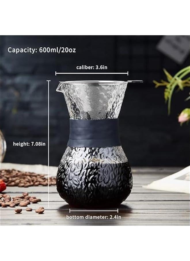 Glass Pour Over Coffee Maker, 600ml/20oz, Stainless Steel Filter