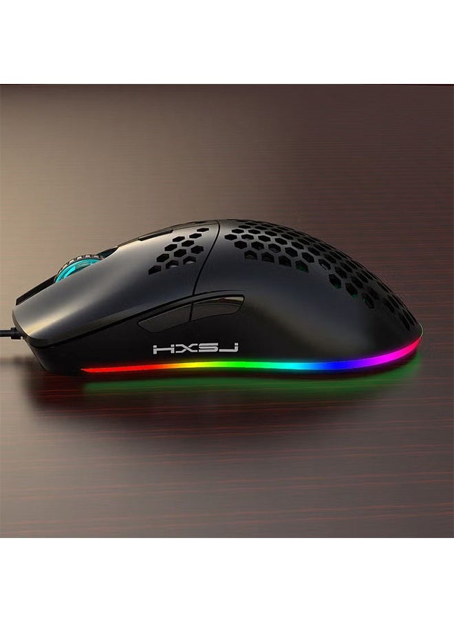 J900 USB Wired Gaming Mouse RGB with Six Adjustable DPI Black