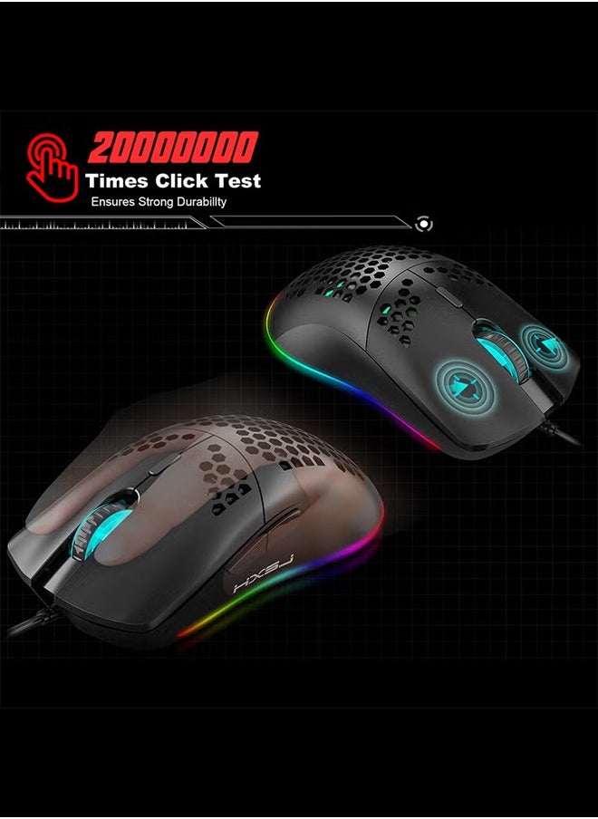 J900 USB Wired Gaming Mouse RGB with Six Adjustable DPI Black