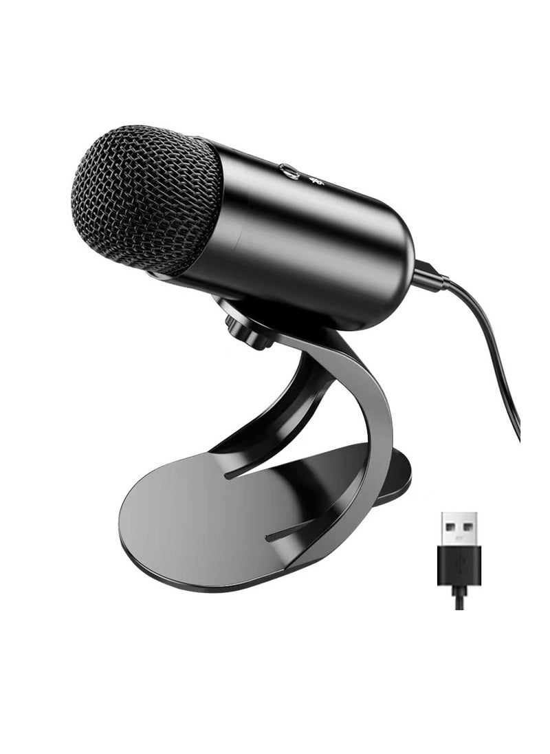 USB Microphone, Wired Condenser Conference Microphone, Portable Podcast Mic Desktop With Mute Button, Compact Lightweight Mini Mic For Recording Streaming, (1pc, Black)