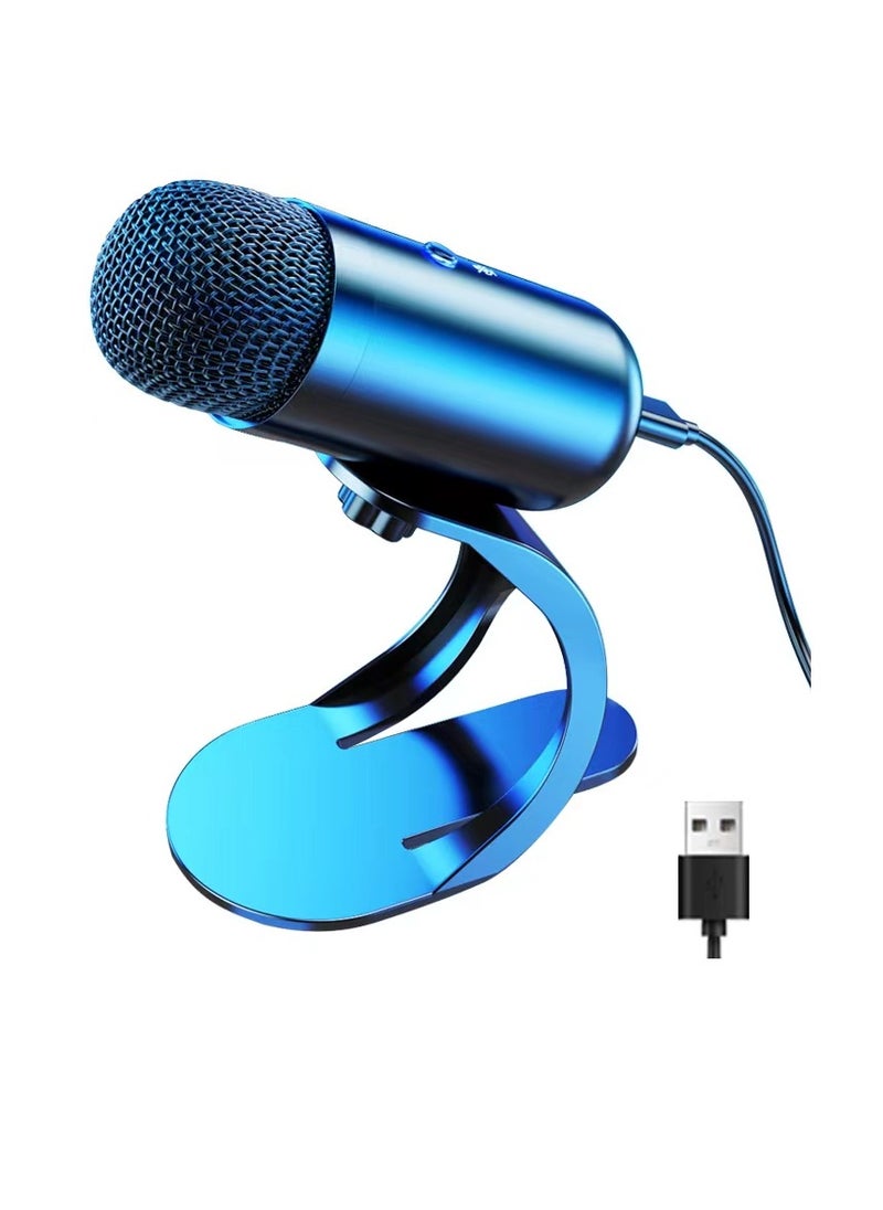 USB Microphone, Wired Condenser Conference Microphone, Portable Podcast Mic Desktop With Mute Button, Compact Lightweight Mini Mic For Recording Streaming, (1pc, Blue)