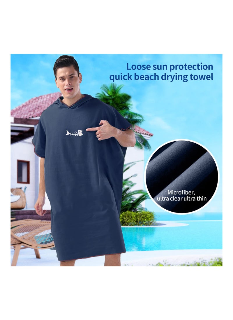 Microfiber Beach Towel Oversized, Absorbent Sand Proof Beach Blanket Surf Poncho Towel with Hood Bath Towel Swim TowelBlack Coverup Robe Large Hooded Towels for Adult (Navy blue)