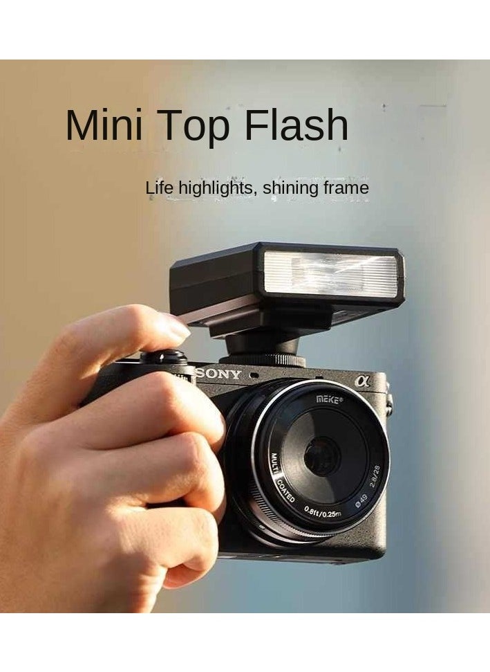 Portable F12Mini Camera Hot Shoe Flashlight – Retro Mini External Light with Automatic & Manual Modes, Compact 108g Design, 5600K Color Temperature, Type-C Charging, 1200mAh Battery, 1/250s Flash Rate