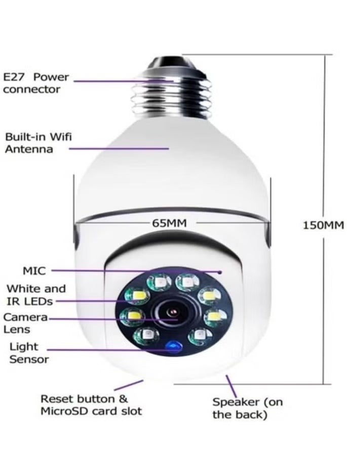 2Pcs Light Bulb Security Camera 2.4GHz & 5G WiFi Outdoor, 1080P E27 Light Socket Security Camera, Indoor 360° Home Security Cameras, Full Color Day and Night, Smart Motion Detection