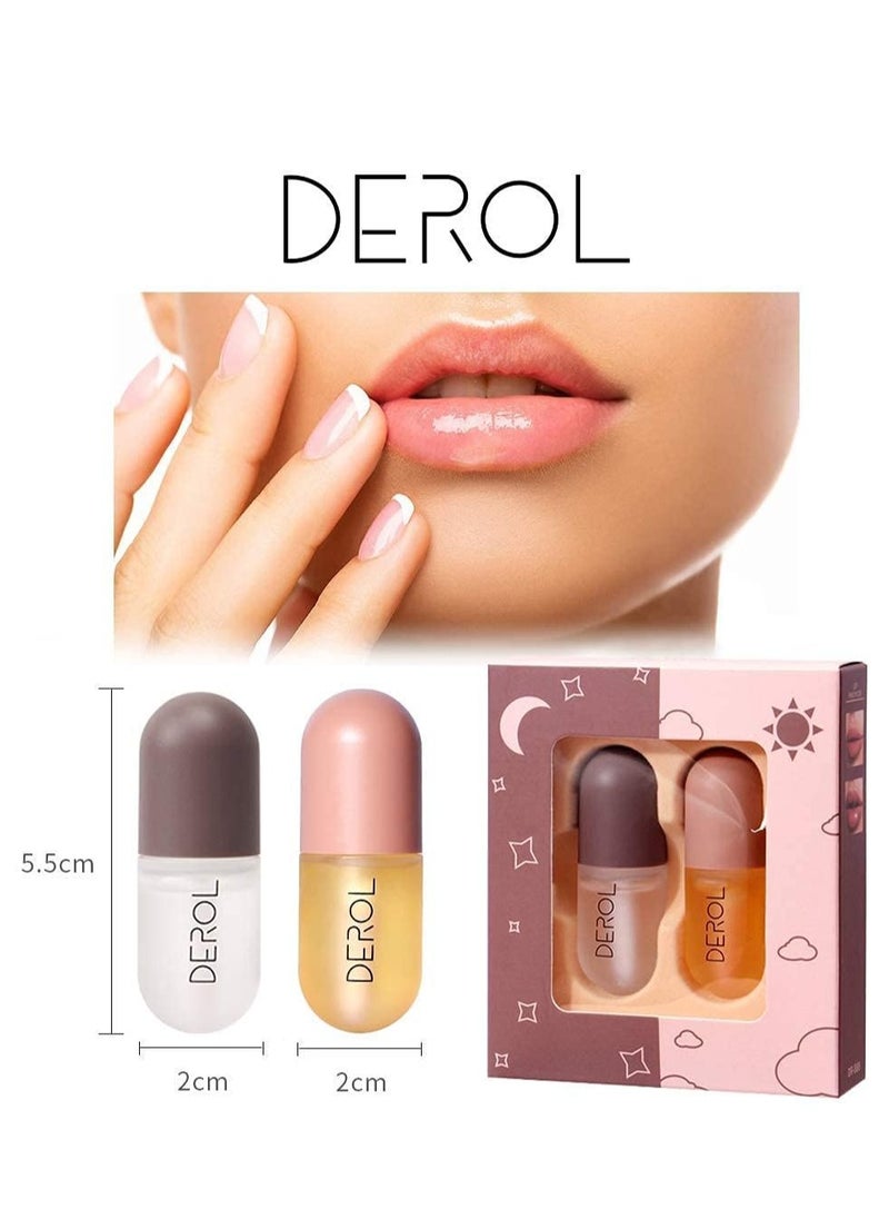 DEROL Lip Plumper by Vafee, Natural Lip Plumper and Lip Care Serum, Lip Enhancer for Fuller, Lip Mask, Beautiful Fuller, Hydrating & Reduce Fine Lines 5.5ML (Day& Night)