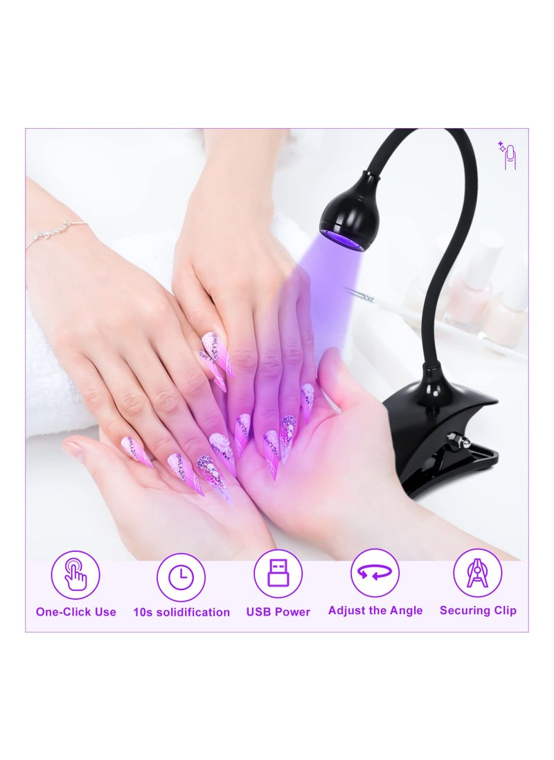 5W Quick Dry UV LED Nail Lamp - Professional Gooseneck Gel Nail Dryer with 10 Seconds Curing Time, Clip Design for Nail Art Tools (Black)