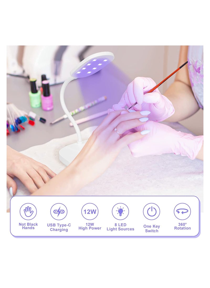 SYOSI LED Light Nail Lamp, 12W Portable Gooseneck Lamp, Nail Dryer, Gel Polish Light Professional Nail Light, for Gel Nail, White