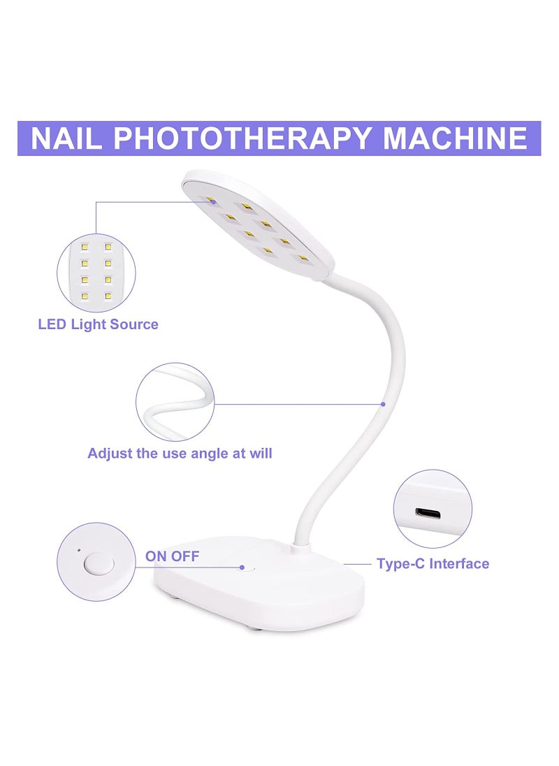 SYOSI LED Light Nail Lamp, 12W Portable Gooseneck Lamp, Nail Dryer, Gel Polish Light Professional Nail Light, for Gel Nail, White