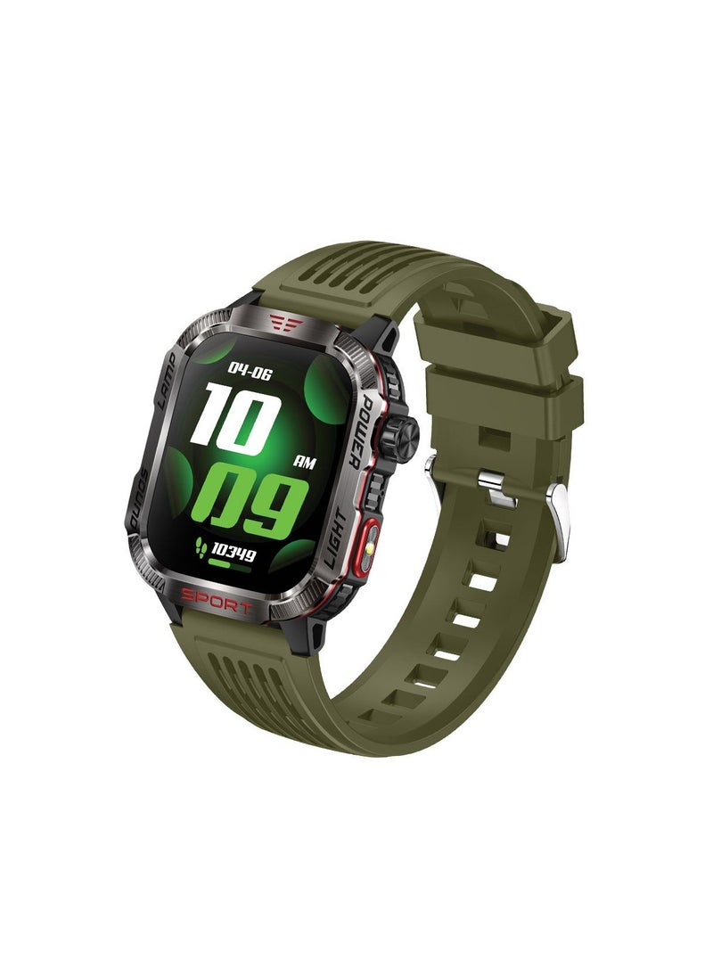 Moxedo Warrior Military Smart Watch with LED Flash Light 2.01 IPS HD Large Display Sport Smart Watch Bluetooth Calling, 100+ Watch Faces with Built-in Compass for Android and iOS- Green