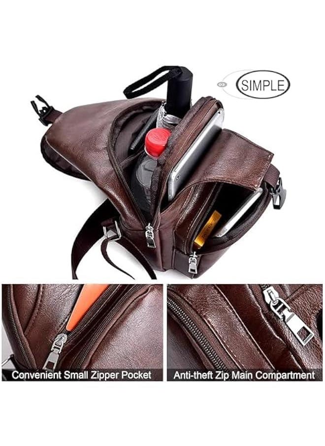 Leather Sling Bag Mens Crossbody Bag Chest Bag Sling Backpack for Men with USB Charge Port