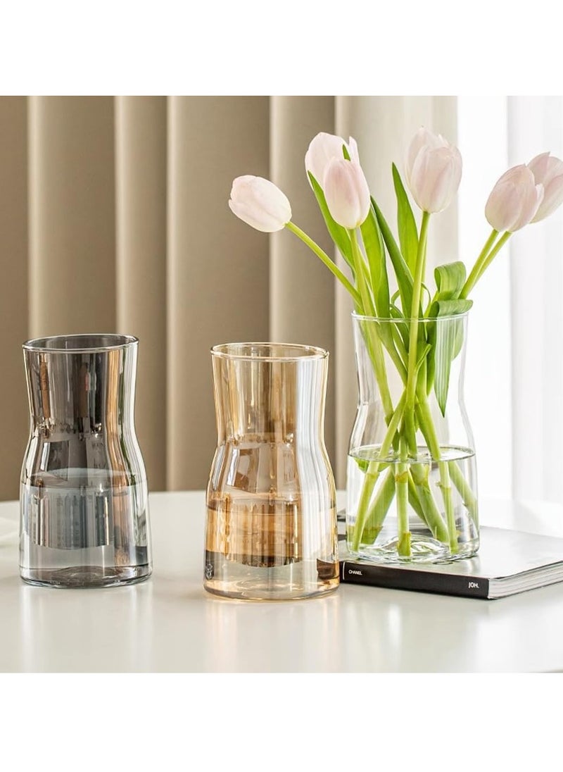 2 Pcs Clear Glass Vase, Exquisite Decorative Glass Flower Vase, 17cm Modern Style Flower Vase for Home Decor, Living Room, Dining Table, Office Decor (Transparent)