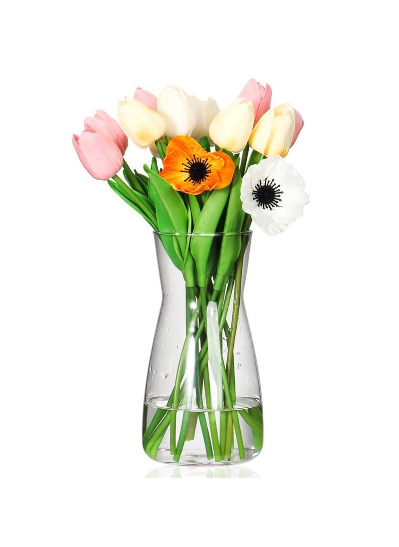 2 Pcs Clear Glass Vase, Exquisite Decorative Glass Flower Vase, 17cm Modern Style Flower Vase for Home Decor, Living Room, Dining Table, Office Decor (Transparent)