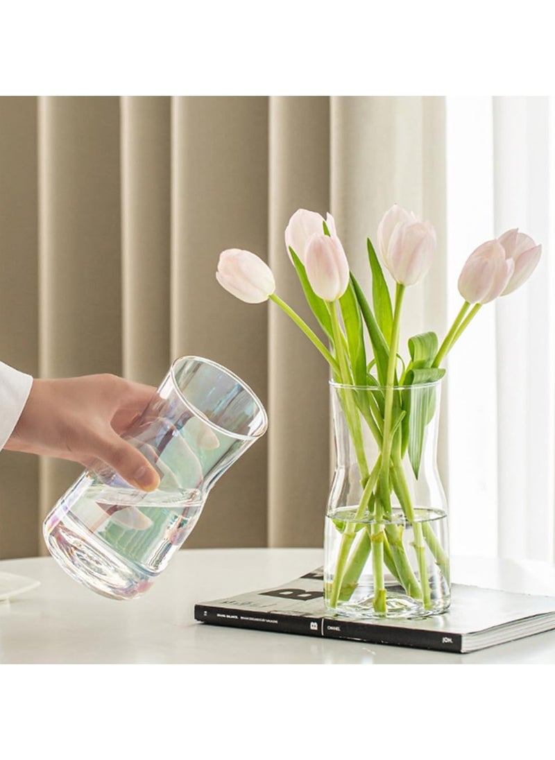 2 Pcs Clear Glass Vase, Exquisite Decorative Glass Flower Vase, 17cm Modern Style Flower Vase for Home Decor, Living Room, Dining Table, Office Decor (Transparent)