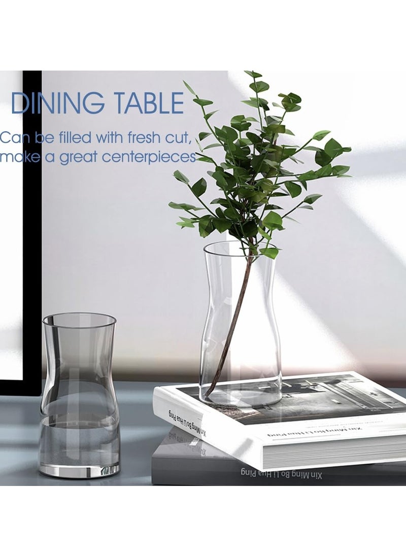 2 Pcs Clear Glass Vase, Exquisite Decorative Glass Flower Vase, 17cm Modern Style Flower Vase for Home Decor, Living Room, Dining Table, Office Decor (Transparent)