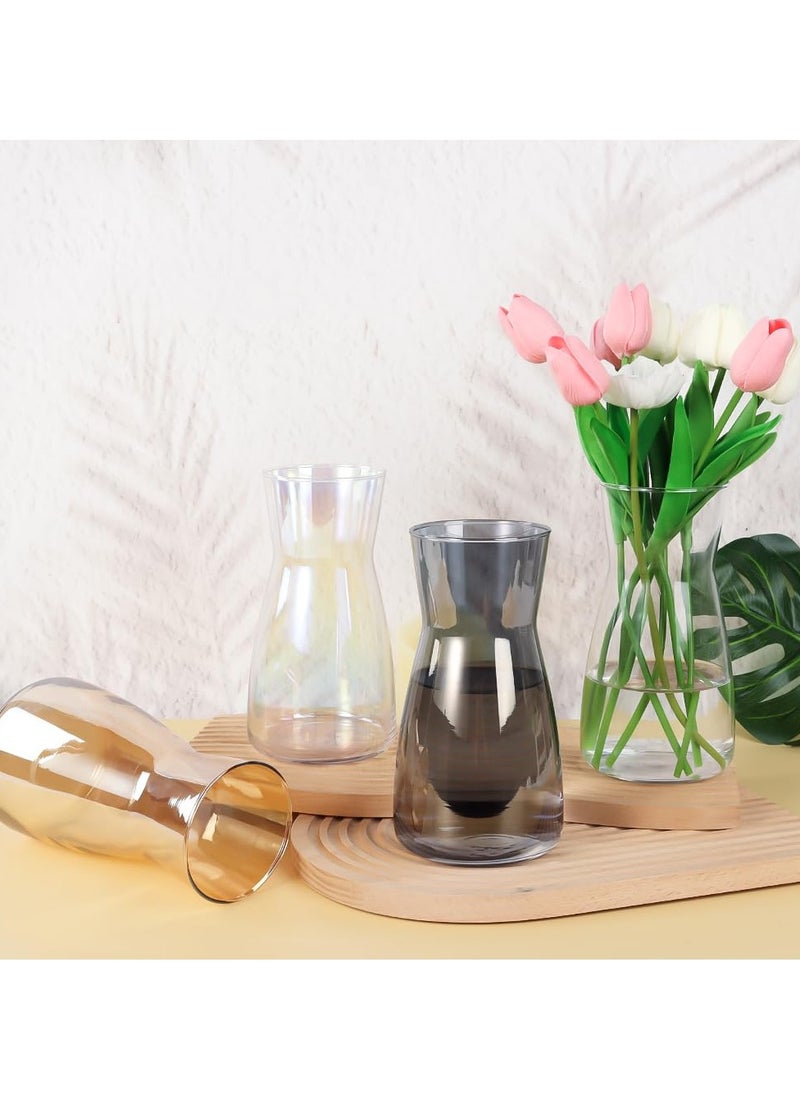 2 Pcs Clear Glass Vase, Exquisite Decorative Glass Flower Vase, 17cm Modern Style Flower Vase for Home Decor, Living Room, Dining Table, Office Decor (Transparent)